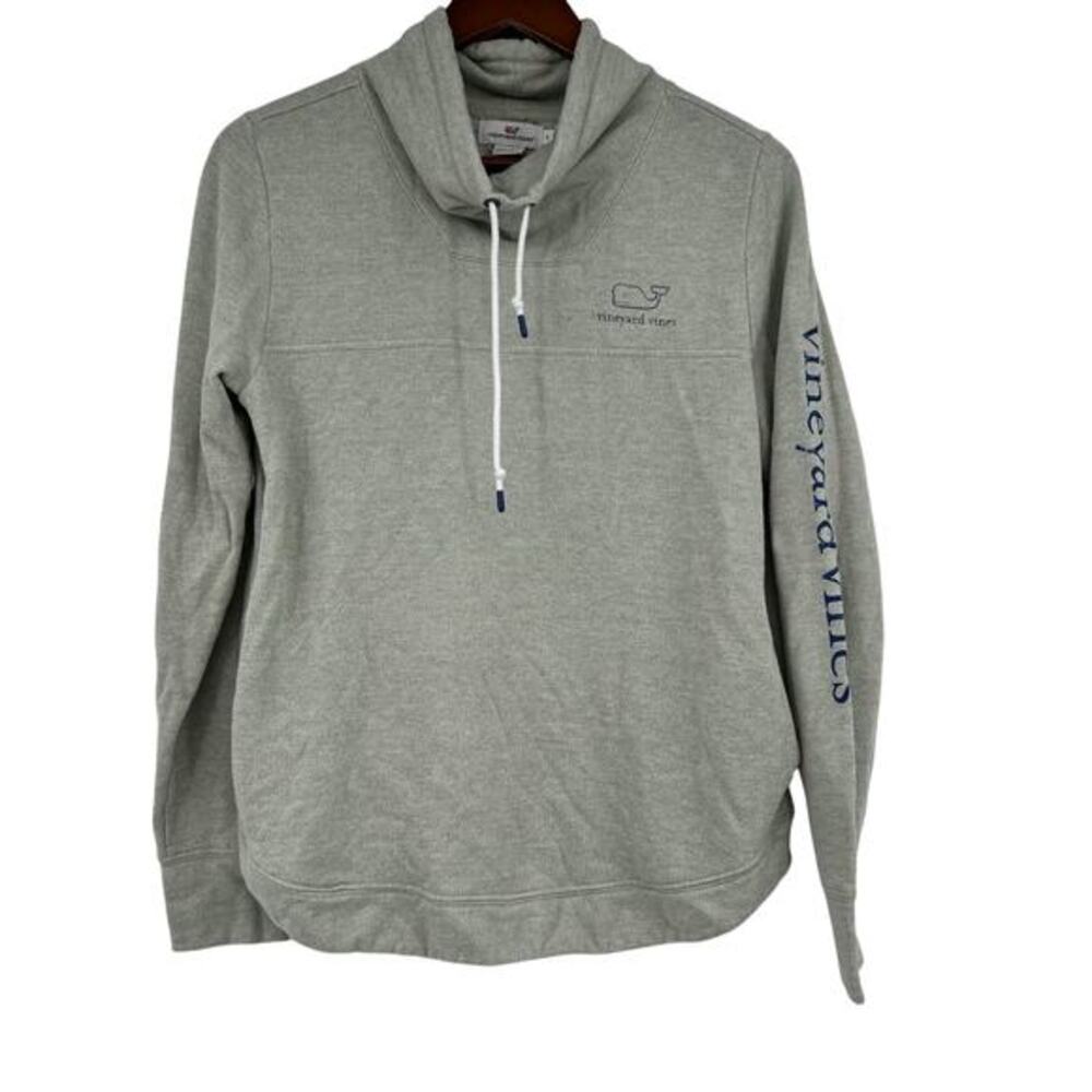 Vineyard Vines gray cowl neck pullover sweatshirt whale logo spell out sz small